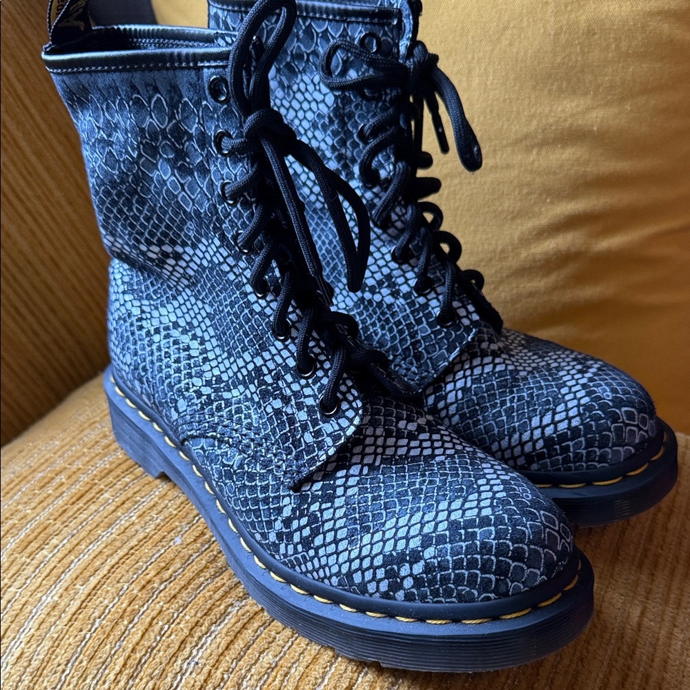 Snakeskin Lace-Up Boots